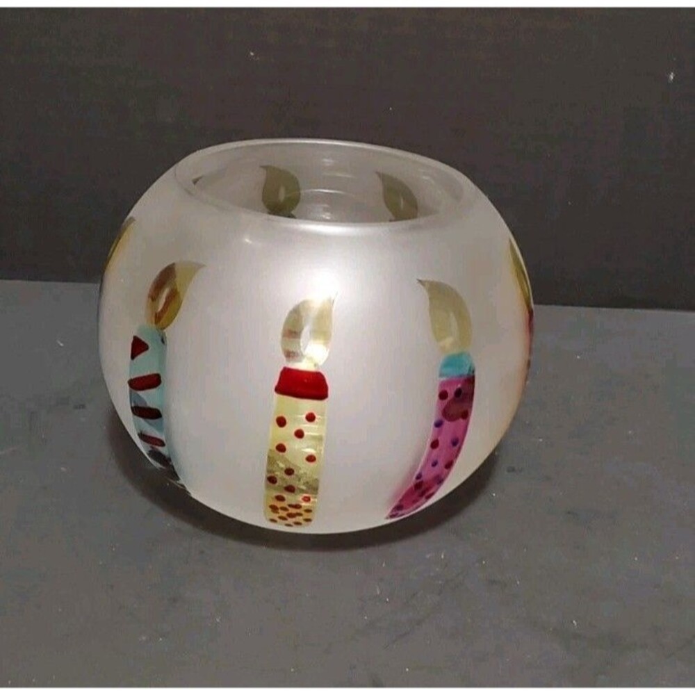 Teleflora Tealight Birthday Candles Frosted Glass Holder Bowl Decor 5.75" Wide